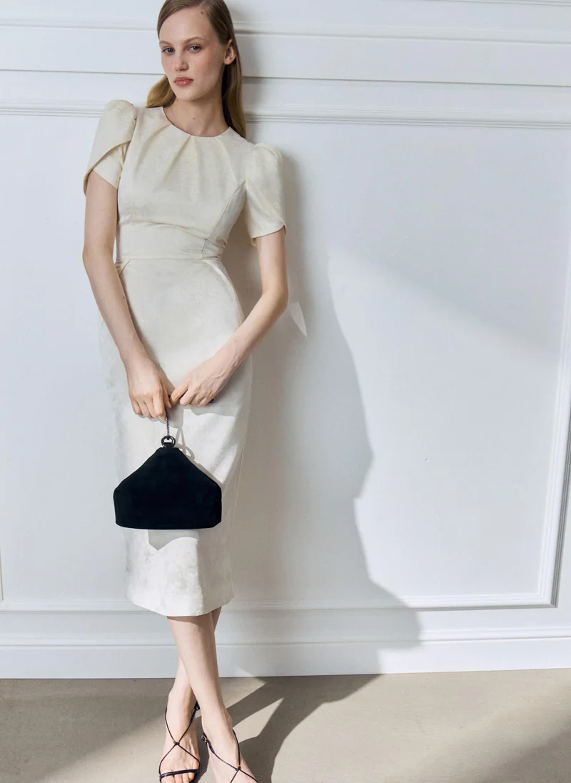 Lichi  Midi dress with voluminous short sleeves and a straight skirt for Women | Best Price UAE