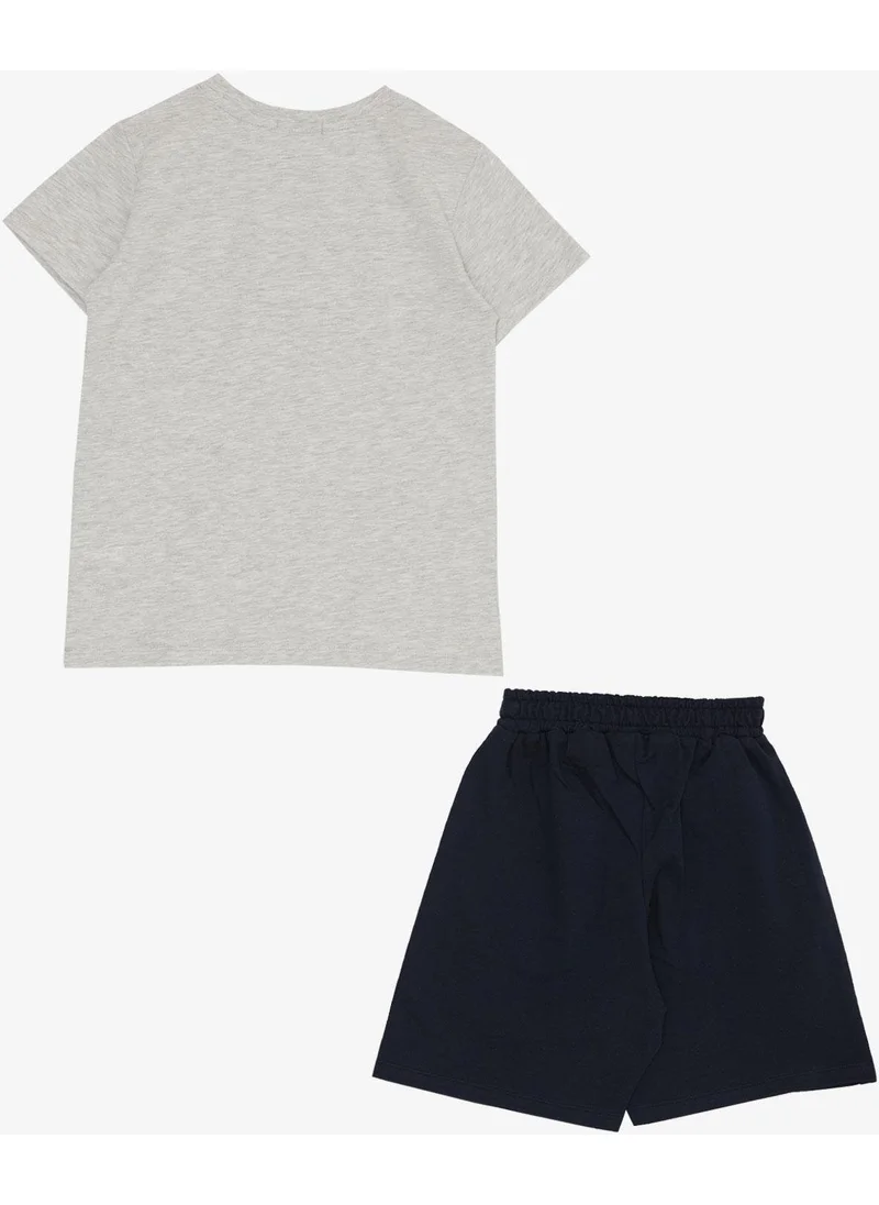 بريز Boy's Shorts Suit with Text Printed Pockets, Age 8-14, Beige Melange