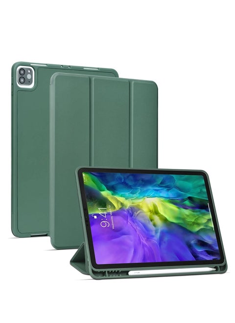 New iPad Pro 11 Inch Case 2021(3rd Gen) with Pencil Holder [Support iPad 2nd Pencil Charging/Pair],Trifold Stand Smart Case with Soft TPU Back,Auto Wake/Sleep(Midnight Green)