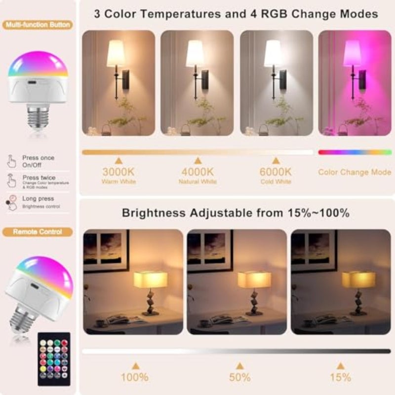 2200mAh rechargeable bulb, 3 color temperature/12 color/timer/dimmer/color changing bulb, detachable base, magnetic, battery powered bulb, suitable for non hard wired use - Image 2