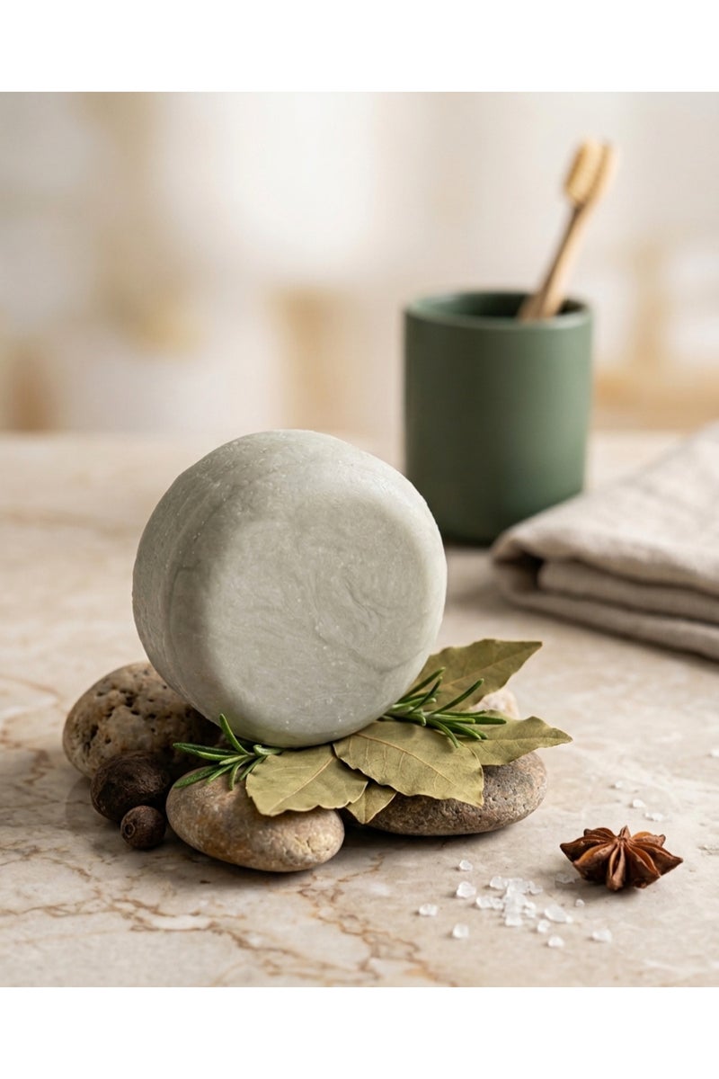 Solid Shampoo for Dry & Damaged & Colored Hair - Rosemary & Geranium & Castor Oil - 100 g - Pumpkin Fiber Gift - Image 2