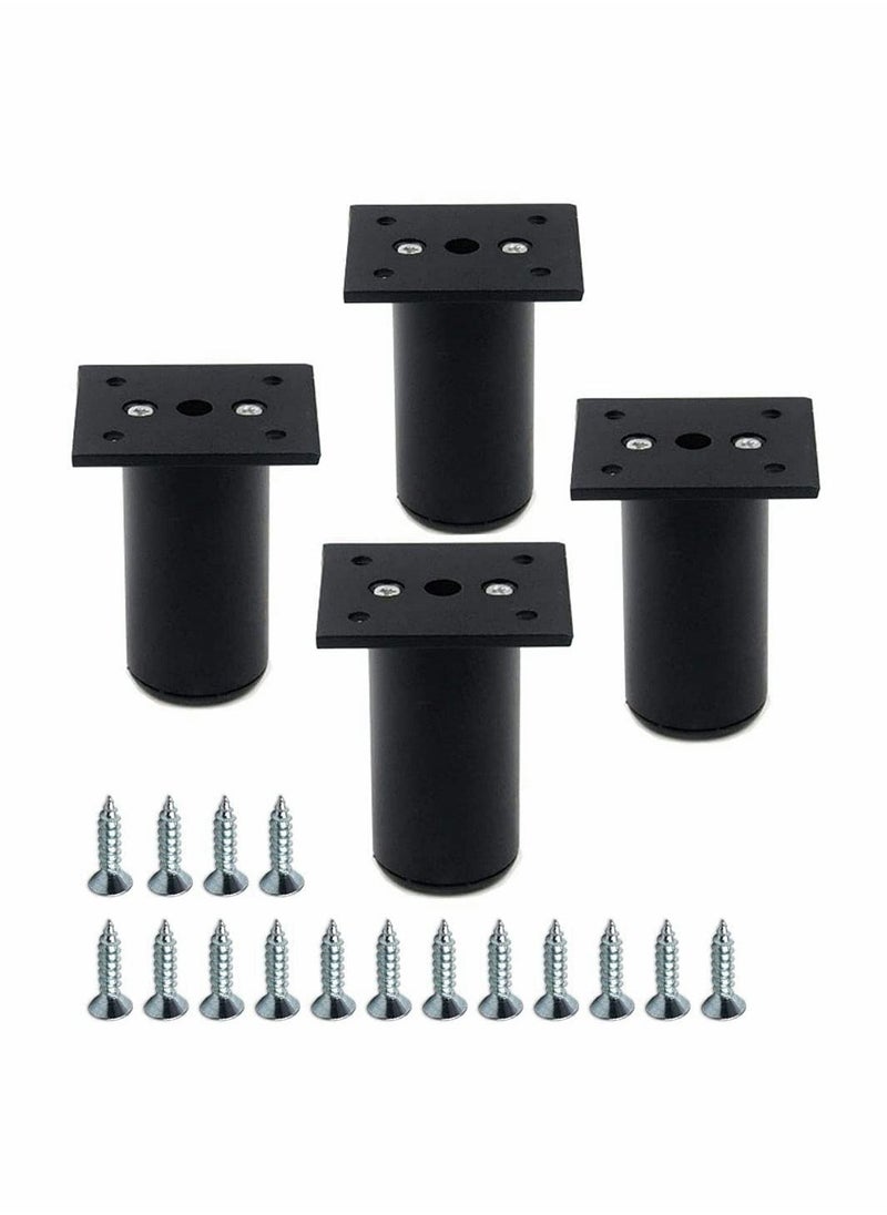 4-Pack Aluminum Alloy Furniture Cabinet Adjustable Feet Metal Round Sofa Bed Foot Legs Support with Screws, 3-Inch Height 1.5-Inch Diameter, Black - Image 1