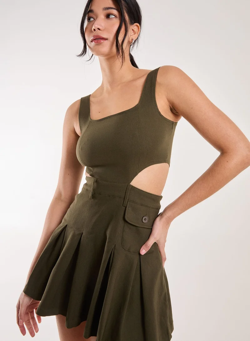 Pink Vanilla  Utility Cut Out Pleated Mini Dress for Women | Best Price UAE