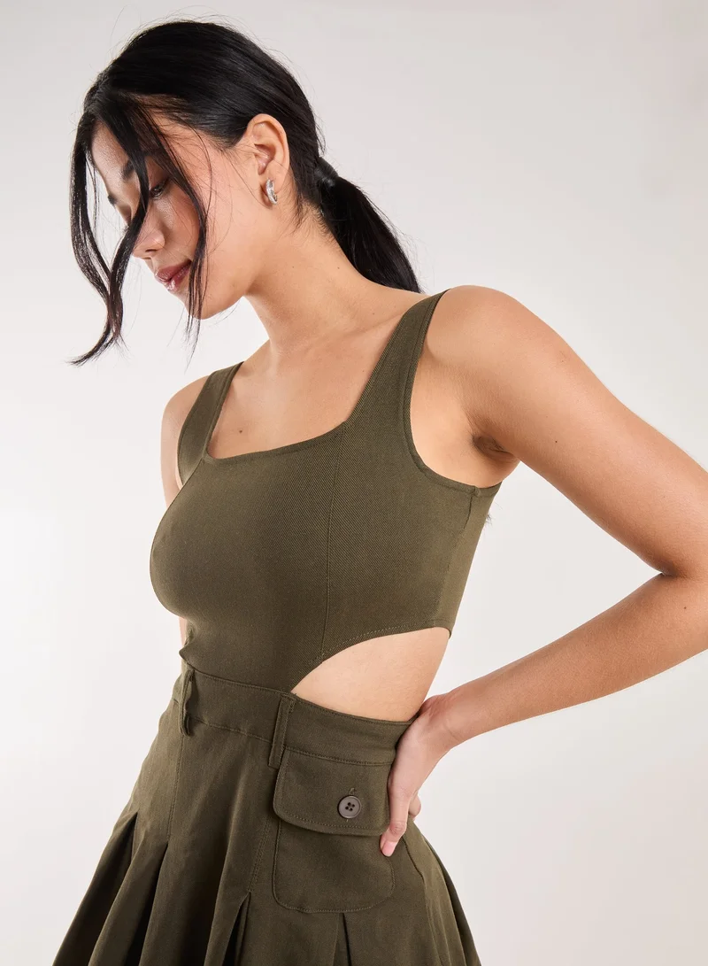Pink Vanilla  Utility Cut Out Pleated Mini Dress for Women | Best Price UAE
