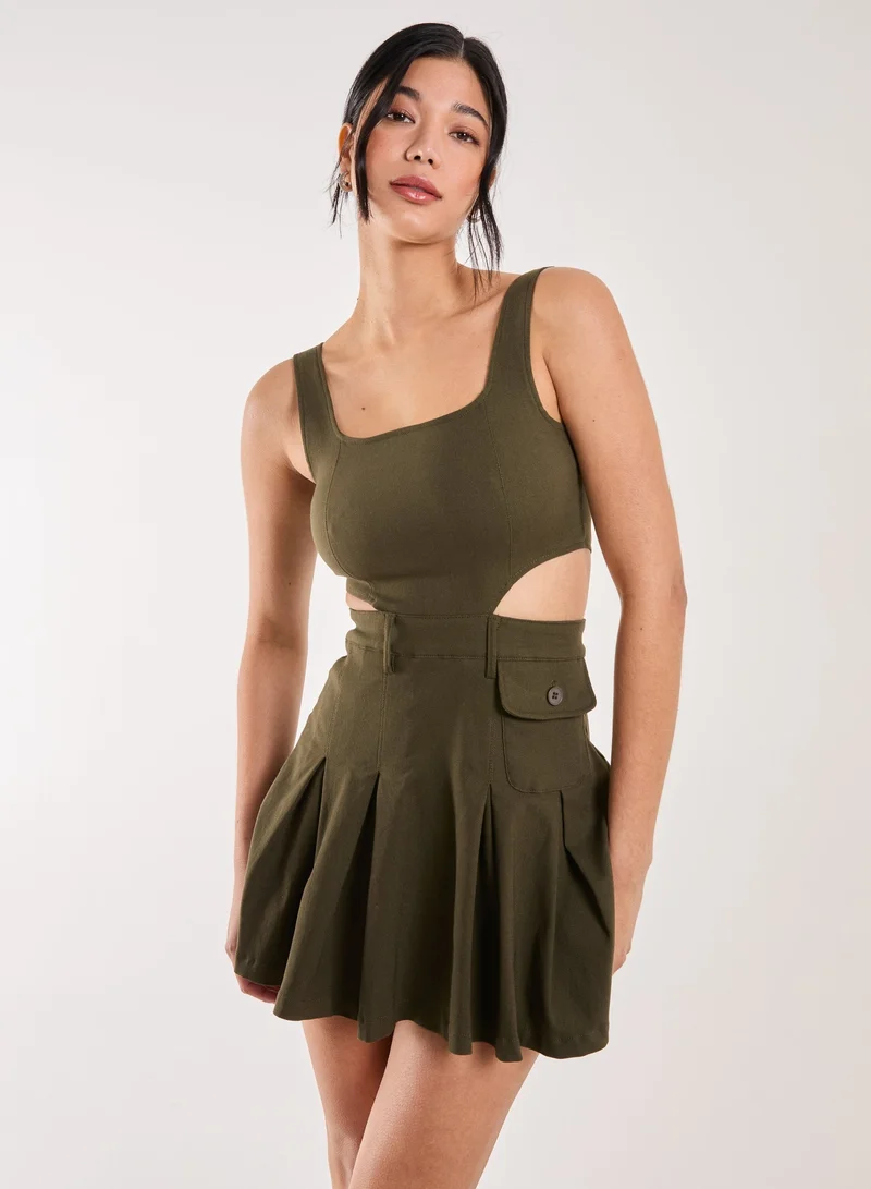 Pink Vanilla  Utility Cut Out Pleated Mini Dress for Women | Best Price UAE