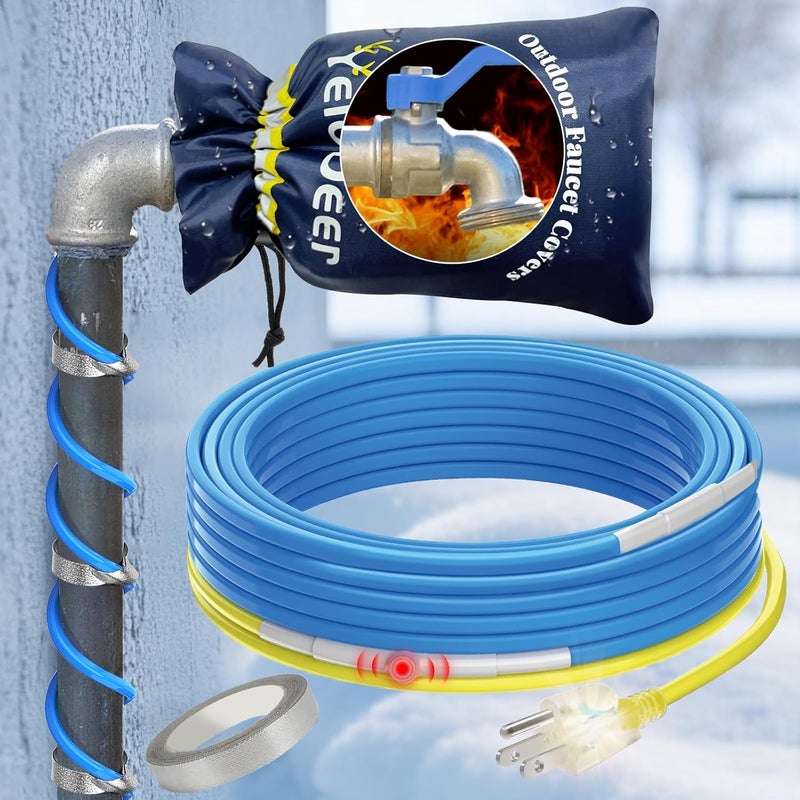 YeloDeer 3 FT Heat Tape for Water Pipes Kit for Winter Pipe Freeze Protection, Self-Regulating Heater Trace Cable with 7.1"W X 10.7"H Outdoor Faucet Cover 5W/Ft 120V - Image 1