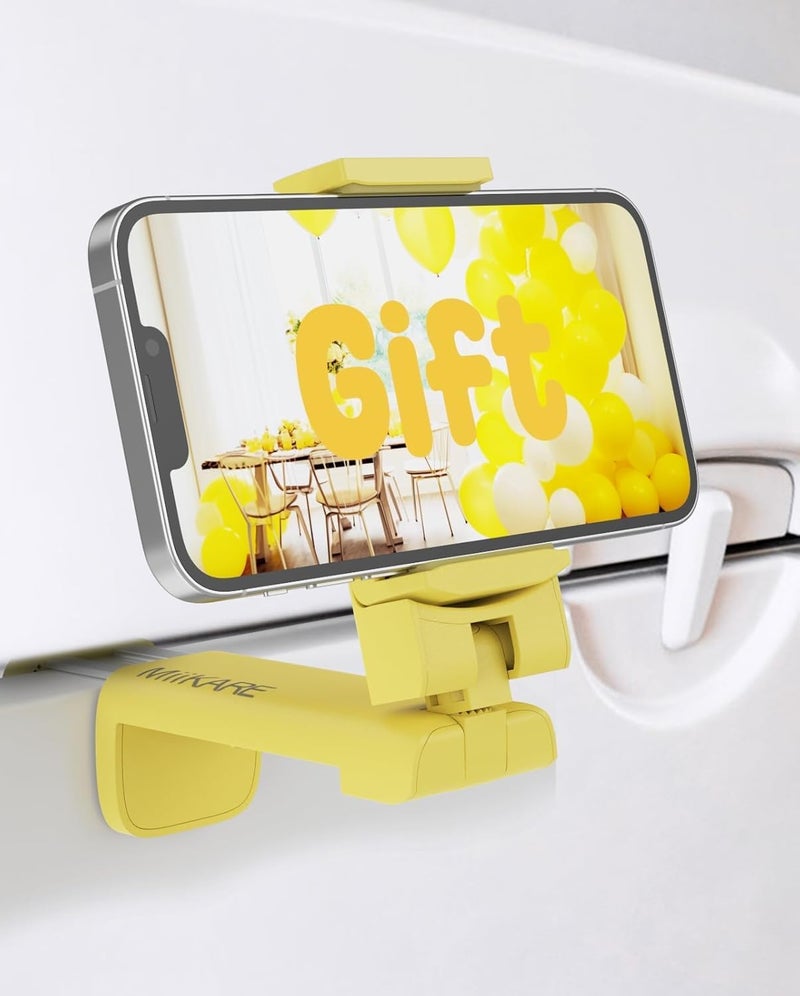 MiiKARE Airplane Travel Essentials Phone Holder, Universal Handsfree Phone Mount for Flying with 360 Degree Rotation, Accessory for Airplane, Travel Must Haves Phone Stand for Desk, Tray Table, Yellow - Image 1
