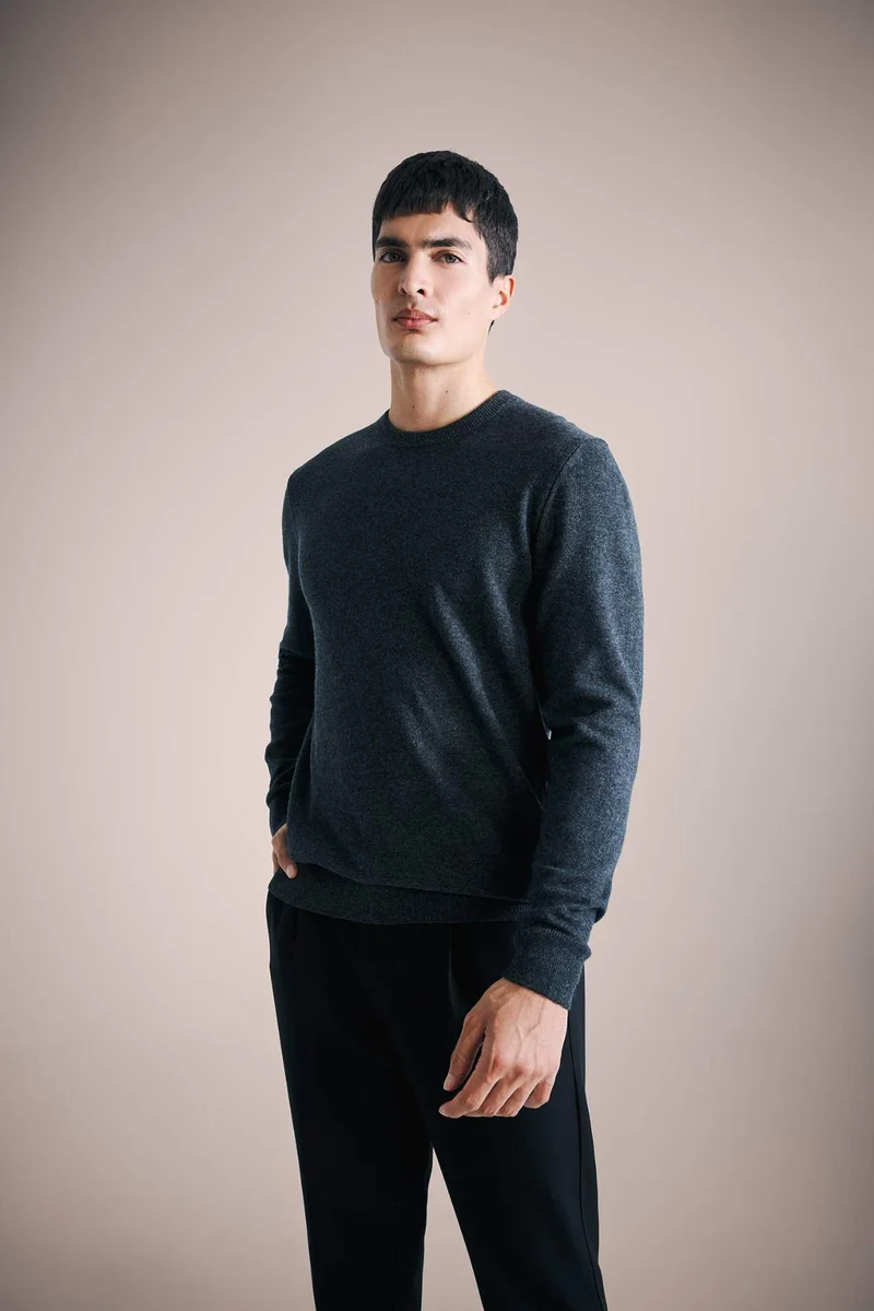 ديفاكتو Wool Cashmere Standard Fit Crew Neck Pullover