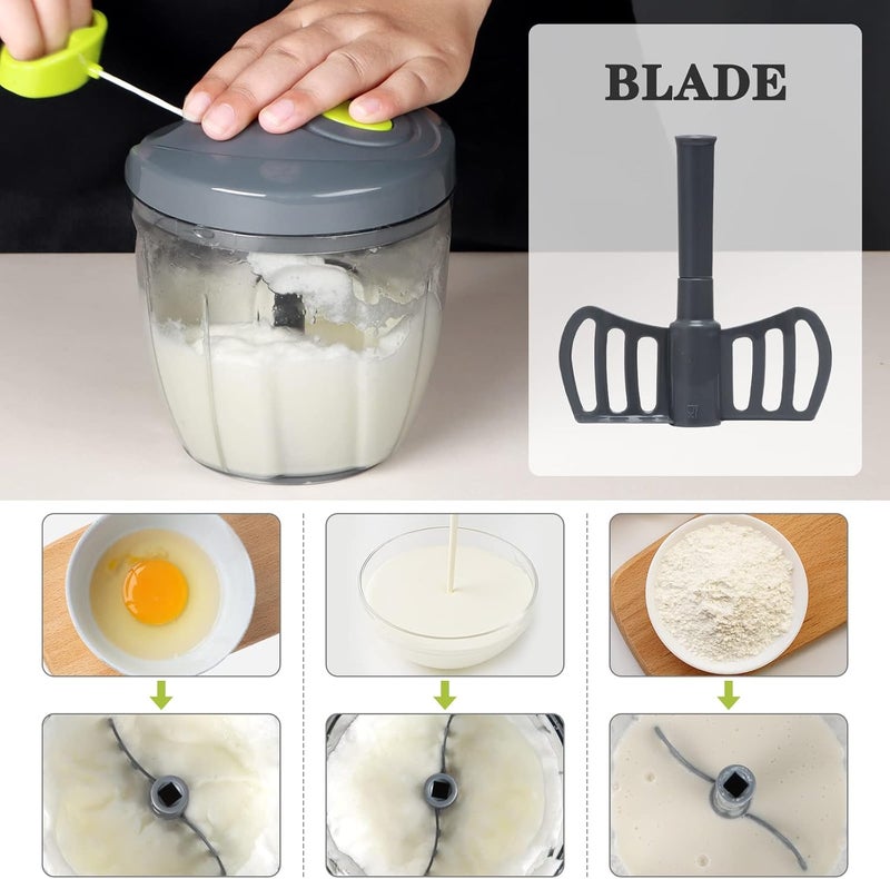 Cambom Manual Food Chopper Vegetable Cutter, Hand String Vegetable Chopper Onions Cutter for Vegetable Fruits Nuts BPA Free Food Safe Material, 900ml Grey - Image 4
