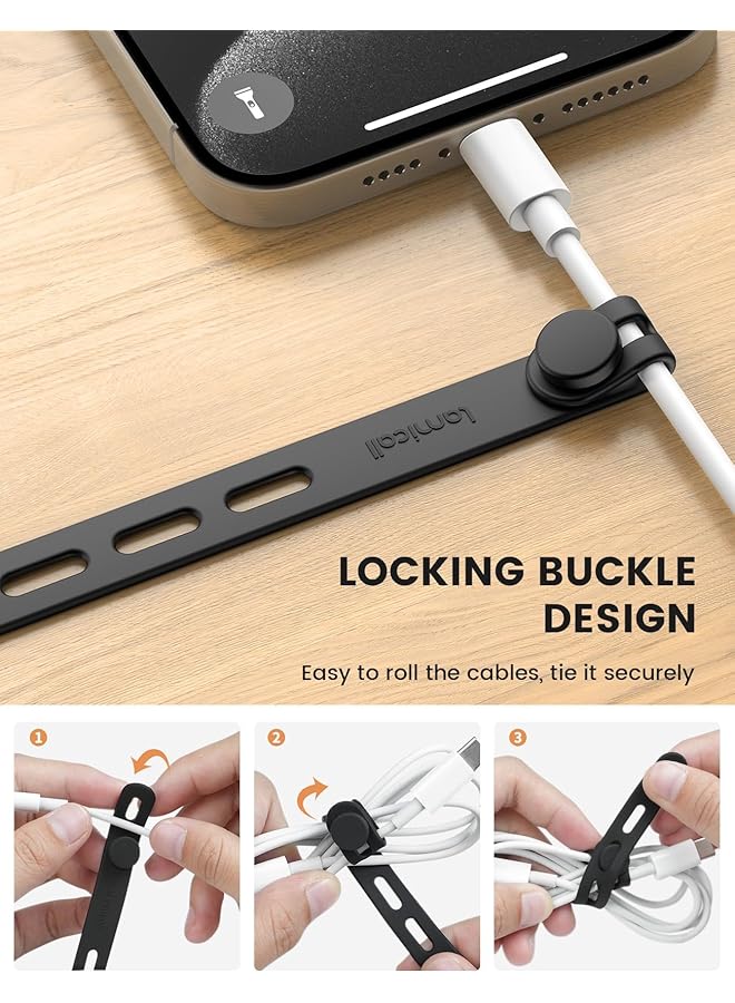 erorex 10Pack Silicone Cable Ties Cord Organizer Strap Reusable Washable Wire Wrap Management With Lock Buckle Elastic Adjustable Charger Cable Wrap Tie Electrical Cord Organizer For Travel Home - Image 5