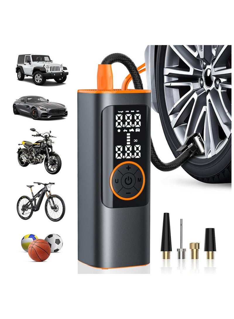 Portable Air Compressor and Power Bank-150PSI Intelligent Tire Inflator for Bikes, Motorcycles,  Balls-Car Air Pump, Orange-Black - Image 1