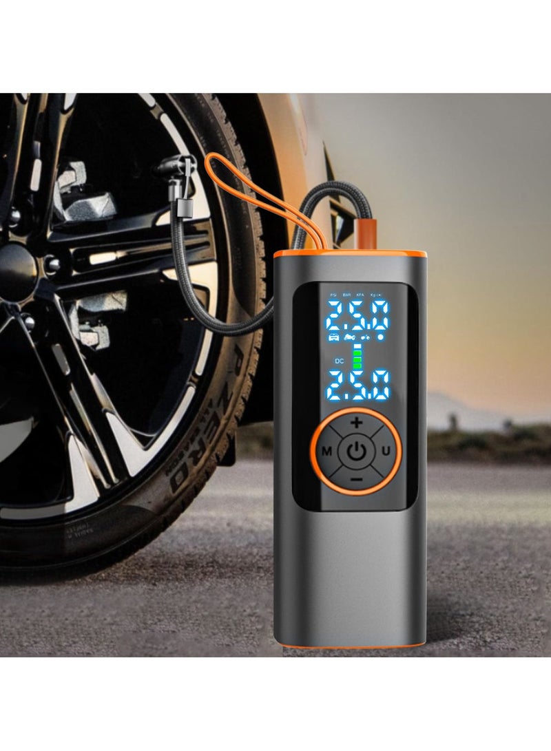 Portable Air Compressor and Power Bank-150PSI Intelligent Tire Inflator for Bikes, Motorcycles,  Balls-Car Air Pump, Orange-Black - Image 2