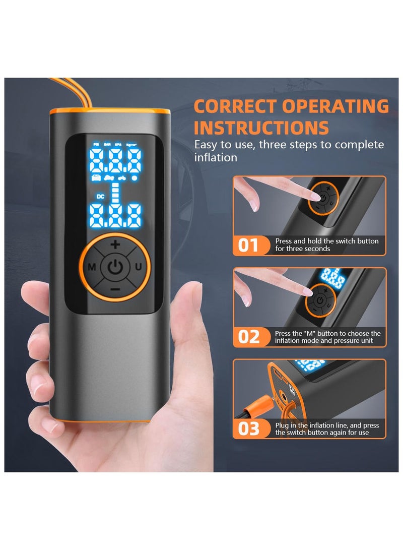 Portable Air Compressor and Power Bank-150PSI Intelligent Tire Inflator for Bikes, Motorcycles,  Balls-Car Air Pump, Orange-Black - Image 3