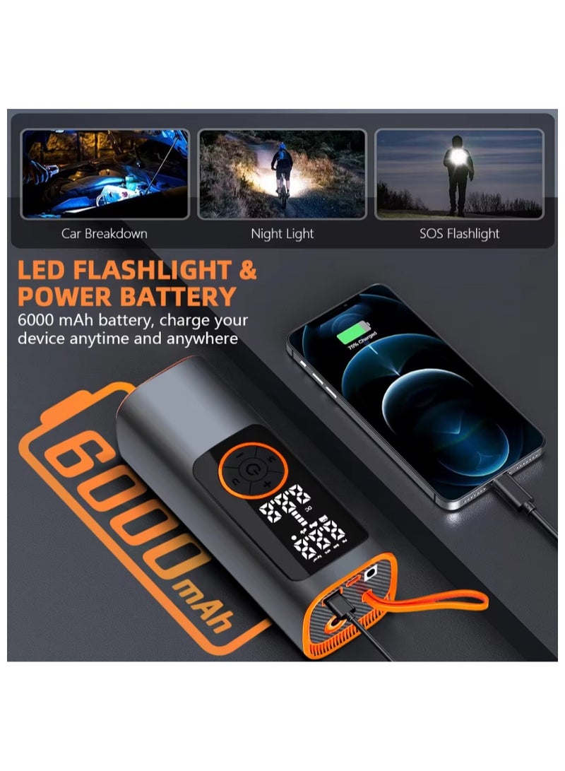 Portable Air Compressor and Power Bank-150PSI Intelligent Tire Inflator for Bikes, Motorcycles,  Balls-Car Air Pump, Orange-Black - Image 4
