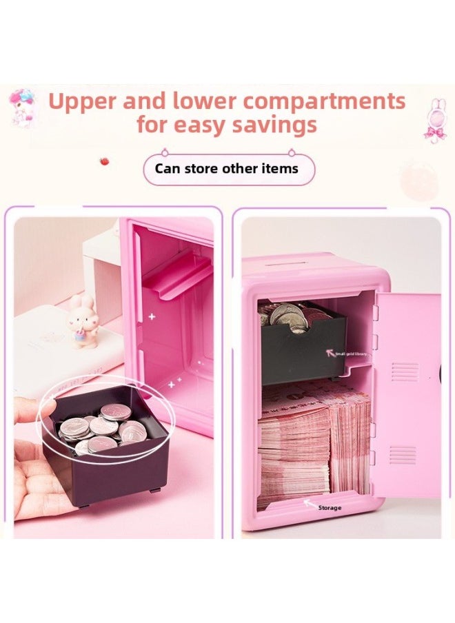 Generic - Piggy Bank 2024 Girls Password Safe Children Can't Enter Small Household Savings Box-color:Princess Pink—Large Upgraded Model [Smart Code + Key] Free 15 Three-dimensional Patches + Rabbit Stickers - Image 1
