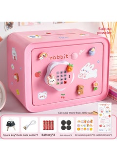 Piggy Bank 2024 Girls Password Safe Children Can't Enter Small Household Savings Box-color:Princess Pink—Large Upgraded Model [Smart Code + Key] Free 15 Three-dimensional Patches + Rabbit Stickers