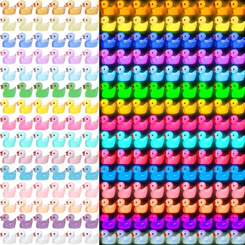 GliSun 225 Pieces Luminous Mini Resin Ducks Glow in The Dark Bulk Tiny Duck for Garden Micro Landscape Ornament Dollhouse Prank Christmas Birthday Party DIY Decoration Craft(15 Colors) - Image 1
