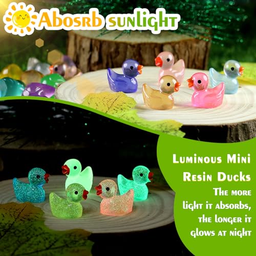 GliSun 225 Pieces Luminous Mini Resin Ducks Glow in The Dark Bulk Tiny Duck for Garden Micro Landscape Ornament Dollhouse Prank Christmas Birthday Party DIY Decoration Craft(15 Colors) - Image 3