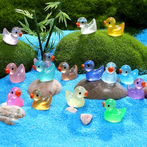 GliSun 225 Pieces Luminous Mini Resin Ducks Glow in The Dark Bulk Tiny Duck for Garden Micro Landscape Ornament Dollhouse Prank Christmas Birthday Party DIY Decoration Craft(15 Colors) - Image 4