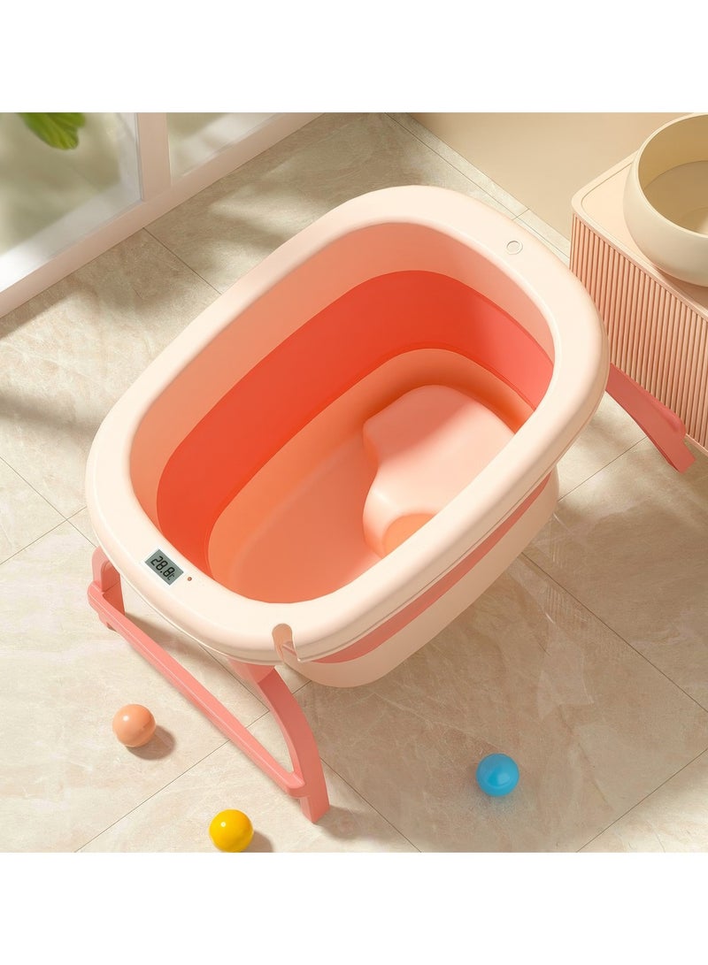 رينوفو Portable Bathtub for Kids with Thermometer and Seat Size 60.5X44.5X33 cm Foldable Collapsible Tub Pink color - Image 2