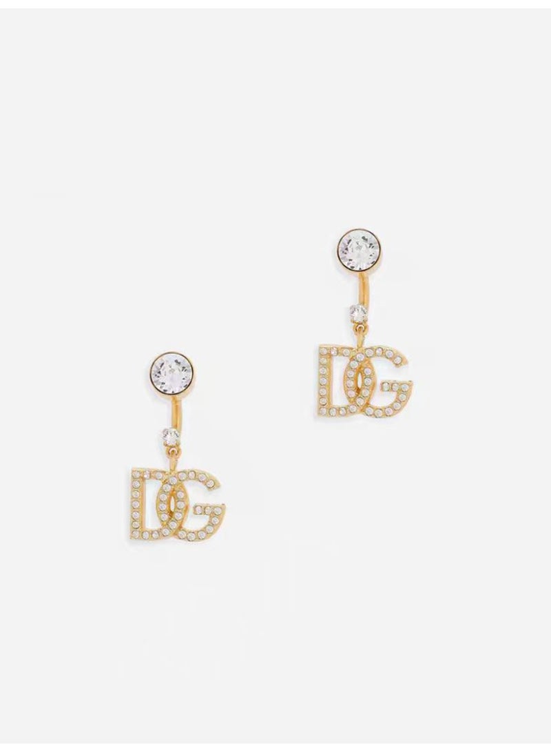D&G Crystal-Embellished DG Drop Earrings - Gold-Tone & Sparkling Stones for Luxury Evening & Party Looks - Image 1