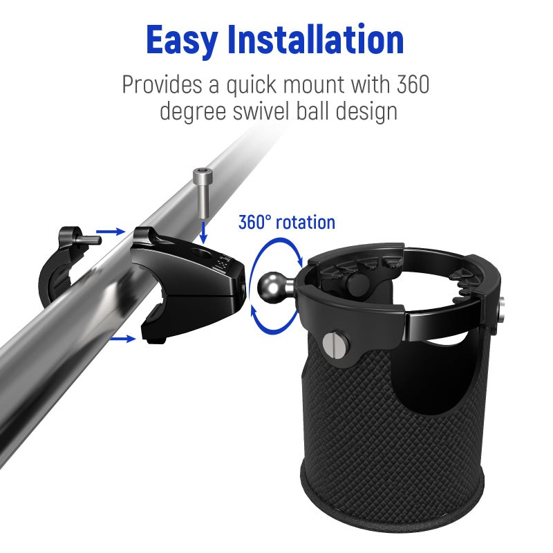 LEXIN C3 Motorcycle Cup Holder for Harley Davidson, Drink Holder with 360Â°Swivel Ball-Mount, Aluminum Clamp for 7/8'' to 1 1/4'' Handlebar/Bumper/Pole Mount, Fits for ATV/UTV/Scotter, Black - Image 2