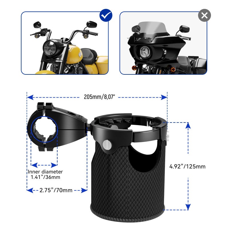 LEXIN C3 Motorcycle Cup Holder for Harley Davidson, Drink Holder with 360Â°Swivel Ball-Mount, Aluminum Clamp for 7/8'' to 1 1/4'' Handlebar/Bumper/Pole Mount, Fits for ATV/UTV/Scotter, Black - Image 5