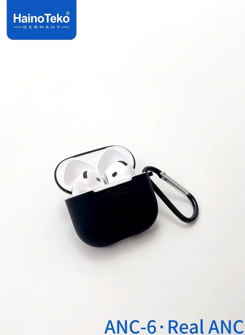 Haino Teko HainoTeko ANC-6 Bluetooth Earphones – Hi-Res Wireless Audio with Advanced Active Noise Cancellation – Smart Touch Controls for Easy Music & Call Management – Built-in Microphone – Long Battery Life – Seamless Compatibility with iPhones and Bluetooth Devices – Sleek Black Design - Image 3