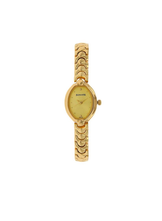 Sonata ساعة أنالوج نسائية 8107YM02 - قرص شامباني، حزام من الفولاذ المقاوم للصدأ بلون الذهب، حركة كوارتز، مقاومة للماء حتى 3 ATM - Image 1