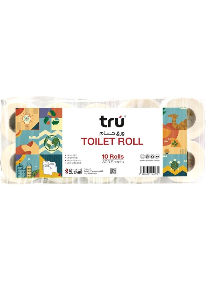 Tru Toilet roll - 2 ply - 300 Sheets - 1Pack x 10 Rolls white - Image 1