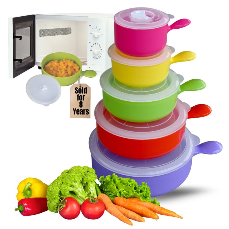 Evelots Microwave Freezer Safe Bowls - 10 Piece Set - With Vented Lids and Handles - Soup Bowls, Ramen, Cookware, Food Container Microwave Safe - BPA Free Plastic - Image 1