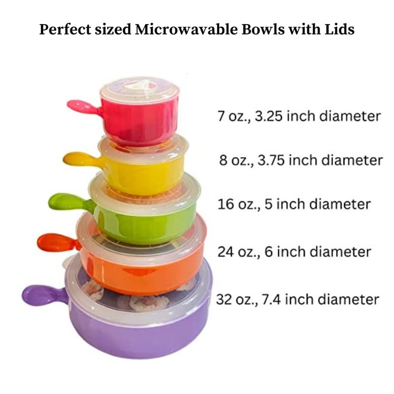 Evelots Microwave Freezer Safe Bowls - 10 Piece Set - With Vented Lids and Handles - Soup Bowls, Ramen, Cookware, Food Container Microwave Safe - BPA Free Plastic - Image 2
