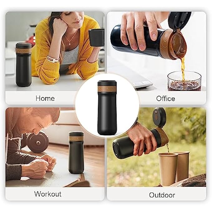 Eacam French Press Coffee Maker For Travel 2Layer Filter Mesh Double Walled Stainless Steel Vacuum Insulated Coffee Maker Cup For Coffee Tea Portable French Press Mug For Travel Office - Image 4