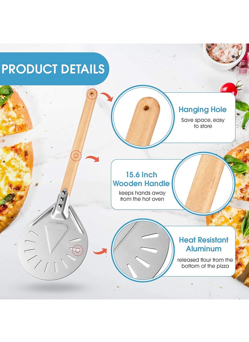 KASTWAVE Pizza Peel Shovel with Detachable Wood Handle and Screwdriver 8 Inch Aluminium Alloy Perforated Pizza Paddle Pizza Bread Peel Gourmet Luxury Pizza Paddle for Baking Homemade Pizza Bread  - Image 2