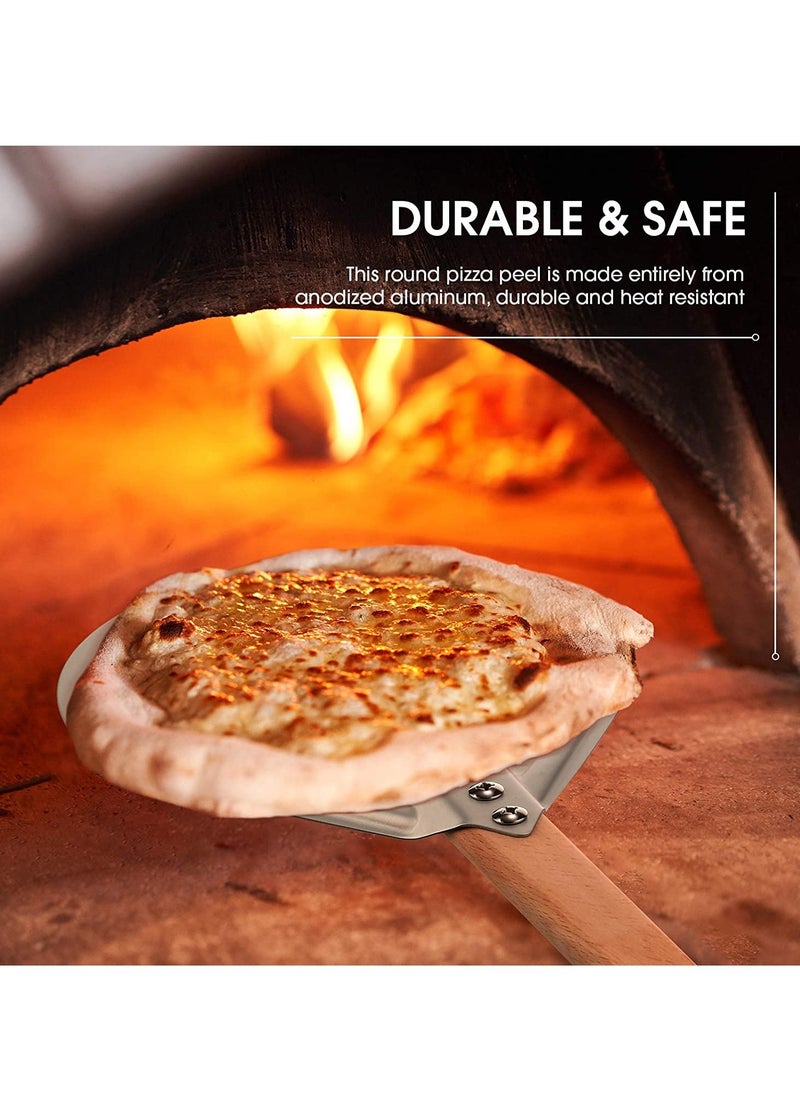 KASTWAVE Pizza Peel Shovel with Detachable Wood Handle and Screwdriver 8 Inch Aluminium Alloy Perforated Pizza Paddle Pizza Bread Peel Gourmet Luxury Pizza Paddle for Baking Homemade Pizza Bread  - Image 4