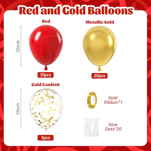 awenztech 60pcs Red and Gold Balloons 12inch Red and Gold Party Decorations with Confetti Balloons for Valentines Day Wedding Engagements Graduation Anniversary Birthday Party Decoration - Image 5