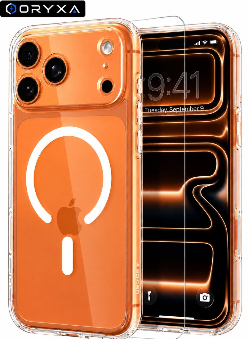 ORYXA iPhone 17 Pro Max Case, 2 IN 1 Magnetic Clear Phone Cover Compatible with MagSafe + Screen Protector, [Never Yellow] Slim Shockproof Full Protection for Apple iPhone 17 Pro Max, Crystal Clear - Image 1