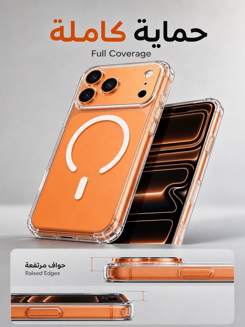 ORYXA iPhone 17 Pro Max Case, 2 IN 1 Magnetic Clear Phone Cover Compatible with MagSafe + Screen Protector, [Never Yellow] Slim Shockproof Full Protection for Apple iPhone 17 Pro Max, Crystal Clear - Image 3