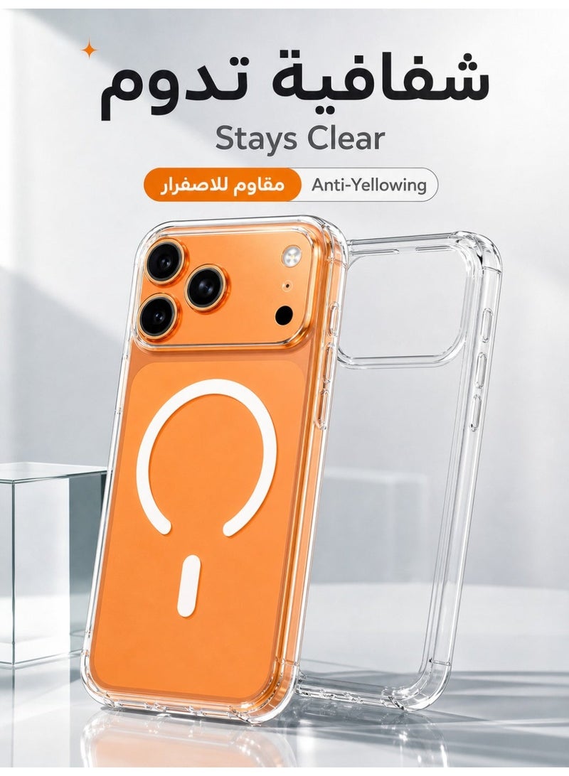 ORYXA iPhone 17 Pro Max Case, 2 IN 1 Magnetic Clear Phone Cover Compatible with MagSafe + Screen Protector, [Never Yellow] Slim Shockproof Full Protection for Apple iPhone 17 Pro Max, Crystal Clear - Image 4