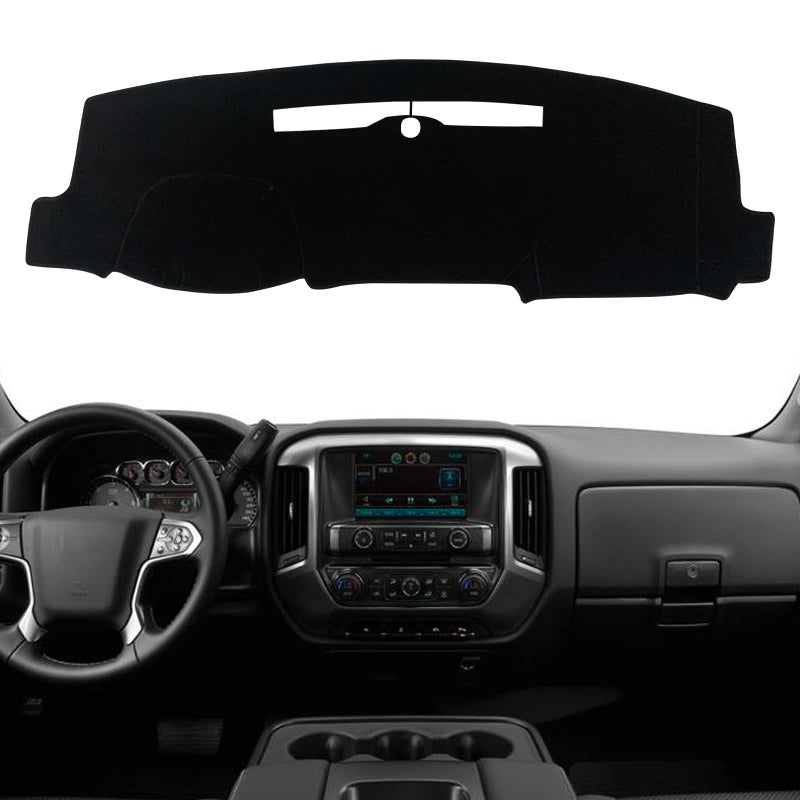 غطاء لوحة القيادة KEEGTBOX مخصص لسيارات GMC Sierra 2014-2018 وChevy Silverado 1500 متوافق مع GMC Sierra 2015-2018 وChevy Silverado 2500HD 3500HD ملحقات تطريز Silverado بحافة سوداء