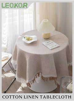 LEOKOR Cotton Linen Tablecloth Rustic Farmhouse Burlap Table Covers with Tassel 130*130CM  - Image 1