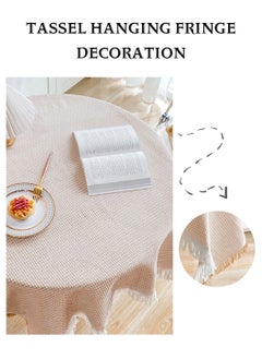 LEOKOR Cotton Linen Tablecloth Rustic Farmhouse Burlap Table Covers with Tassel 130*130CM  - Image 5