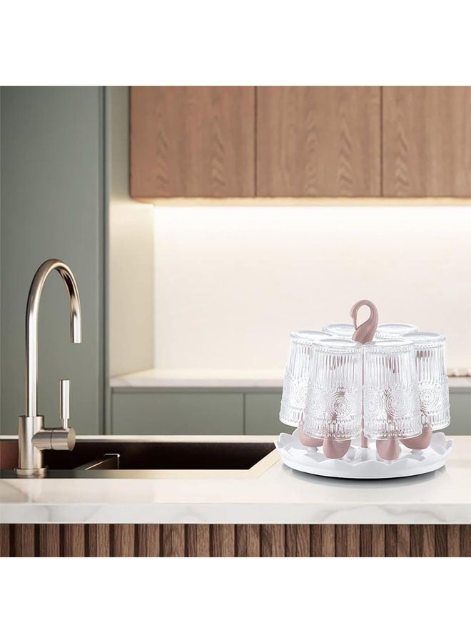 Mug Holder, Coffee Cup Holder, Rotatable Plastic Mug Rack, Coffee Mug Organizer Holder for Counter Stand, Swan Shaped Cups Display Rack with 6 Holders, Elegant Counter Home Accessory (Pink) - Image 4