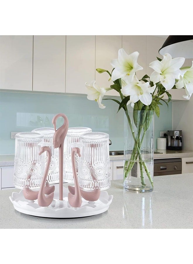 Mug Holder, Coffee Cup Holder, Rotatable Plastic Mug Rack, Coffee Mug Organizer Holder for Counter Stand, Swan Shaped Cups Display Rack with 6 Holders, Elegant Counter Home Accessory (Pink) - Image 5