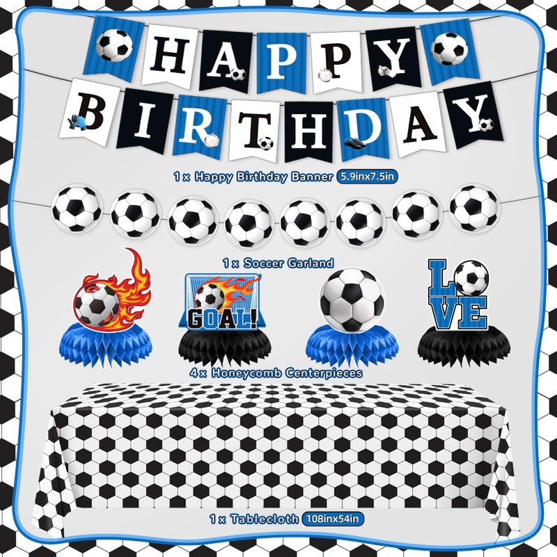REDWORD Soccer Birthday Party Decorations, 44Pcs Soccer Party Decorations with Happy Birthday Backdrop Tablecloth Foil & Latex Balloons and Cake Toppers Honeycomb Centerpieces for Boysâ€™ Sports Party Supplies - Image 2