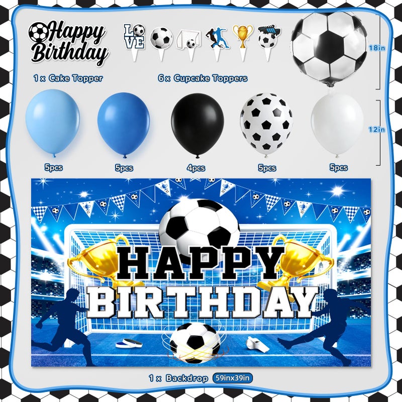 REDWORD Soccer Birthday Party Decorations, 44Pcs Soccer Party Decorations with Happy Birthday Backdrop Tablecloth Foil & Latex Balloons and Cake Toppers Honeycomb Centerpieces for Boysâ€™ Sports Party Supplies - Image 3