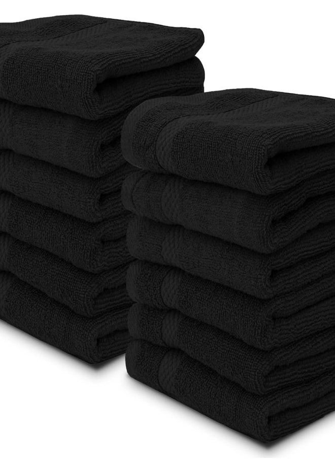 White Classic - Luxury Cotton Washcloths Set 12 Pack - Hotel Quality Cleansing Face Towels Set, Black Small Bathroom Hand Towels | 12 Pack | Black - Image 1