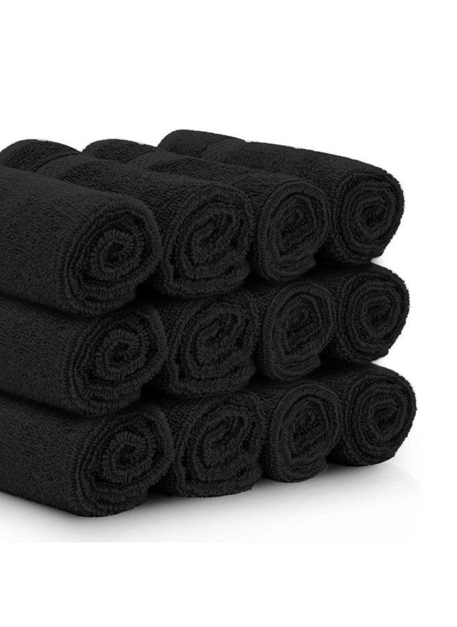 White Classic - Luxury Cotton Washcloths Set 12 Pack - Hotel Quality Cleansing Face Towels Set, Black Small Bathroom Hand Towels | 12 Pack | Black - Image 1