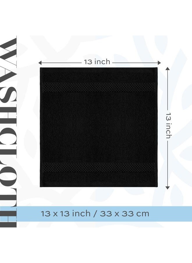 White Classic - Luxury Cotton Washcloths Set 12 Pack - Hotel Quality Cleansing Face Towels Set, Black Small Bathroom Hand Towels | 12 Pack | Black - Image 1