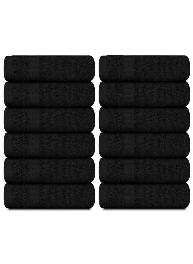 White Classic - Luxury Cotton Washcloths Set 12 Pack - Hotel Quality Cleansing Face Towels Set, Black Small Bathroom Hand Towels | 12 Pack | Black - Image 1